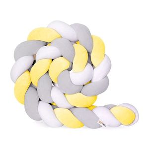 Protectie de pat impletita, MiniMini, Velvet Magic, Galben, Gri cu Alb, 200 cm imagine