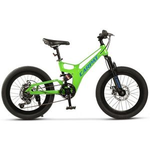 Bicicleta pentru copii MTB-FS Carpat C20344A VerdeAlbastru, roti 20 inch, Mountain Bike Full Suspension, Schimbator spate Shimano Tourney Sis 7 viteze, Schimbator fata Rotativ, Frana Disc fataspate, Cadru aluminiu imagine