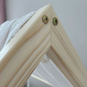 Pat copii montessori tip casuta, LittleAmy, Angel Nest, Fara balustrade, Natur, 70 x 140 cm imagine