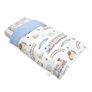 Set lenjerie de pat single din bumbac, Trenuri, Little Amy, 90x120 cm imagine