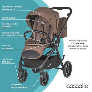 Carucior modular 2 in 1 Coccolle Serry Light Taupe, Suport de picioare reglabil, Suspensie, Huse pentru picioare, Geanta, Adaptoare, Bara de protectie si maner din piele ecologica, Greutate admisa 22 kg imagine