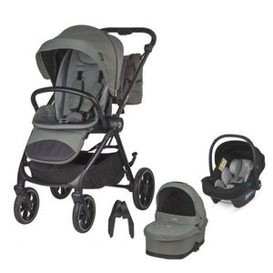 Carucior modular 2 in 1 Coccolle Serry Moss Green + Scoica auto iSize Coccolle Knox Greystone, Suport de picioare reglabil, Suspensie, Huse pentru picioare, Geanta, Adaptoare, Bara de protectie si maner din piele ecologica imagine