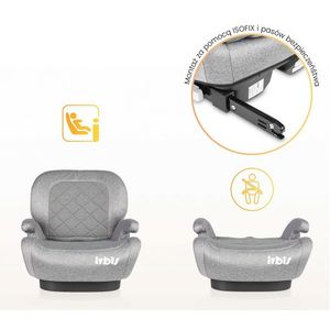 Inaltator auto copii Caretero Irbis I-Size Grey Melange 125-150 cm, Fixare cu isofix, Centura de ghidaj, Spatar reglabil si detasabil, Husa lavabila, Cotiere, Omologat R129 imagine