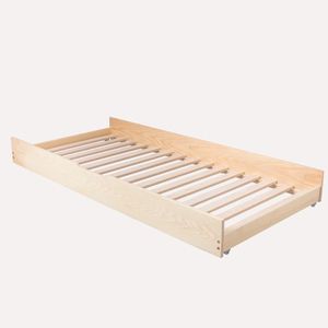 Pat pentru copii montessori tip casuta, LittleAmy, Cozi Cottage, fara balustrade, Natur, 70 x 140 cm imagine