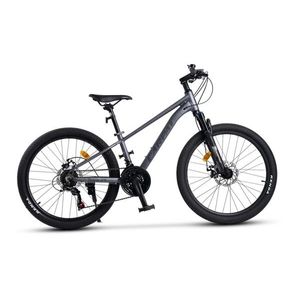 Bicicleta pentru copii MTB-HT Carpat Pro Teen C24472A GriNegru, roti 24 inch, cadru aluminiu, 21 viteze, echipare Shimano, frane disc mecanice, cabluri integrate imagine