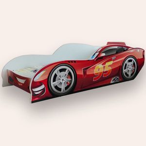 Pat pentru copii masina Fulger McQueen Alb cu saltea, 2-12 ani, 160x80 cm imagine