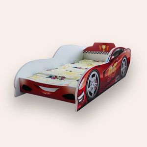 Pat pentru copii masina Fulger McQueen Alb cu saltea, 2-8 ani, 140x70 cm imagine