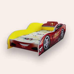 Pat pentru copii masina Fulger McQueen Galben cu saltea, 2-12 ani, 160x80 cm imagine