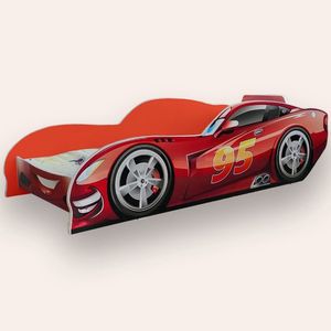 Pat pentru copii masina Fulger McQueen Rosu, cu saltea, 2-8 ani, 140x70 cm imagine