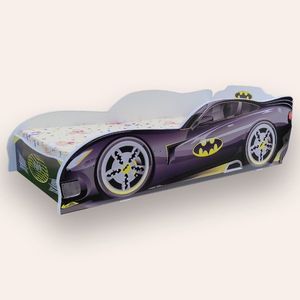 Pat pentru copii masina Batman Alb cu saltea, 2-12 ani, 160x80 cm imagine