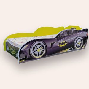 Pat pentru copii masina Batman Galben cu saltea, 2-12 ani, 160x80 cm imagine
