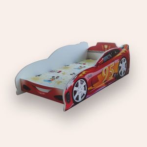 Pat pentru copii masina Turbo Speed 95 Alb cu saltea, 2-12 ani, 160x80 cm imagine