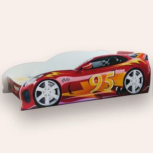 Pat pentru copii masina Turbo Speed 95 Alb, cu saltea, 2-8 ani, 140x70 cm imagine