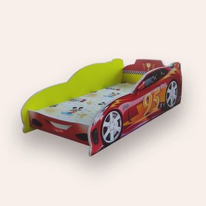 Pat pentru copii masina Turbo Speed 95 Galben cu saltea, 2-8 ani, 140x70 cm imagine