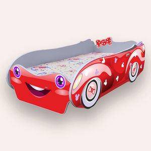 Pat pentru copii masina Minnie Alb cu saltea, 2-12 ani, 160x80 cm imagine