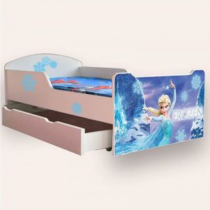 Pat pentru copii Frozen cu sertar si saltea, 2-12 ani, 160x80 cm imagine