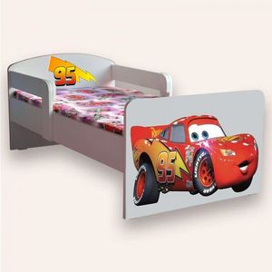Pat pentru copii Fulger Mcqueen cu manere si saltea, 2-12 ani, 160x80 cm imagine