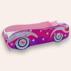 Pat pentru copii masina Minnie Roz cu saltea, 2-12 ani, 160x80 cm imagine