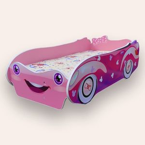 Pat pentru copii masina Minnie Roz cu saltea, 2-8 ani, 140x70 cm imagine