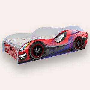 Pat pentru copii masina Spiderman Alb cu saltea, 2-8 ani, 140x70 cm imagine