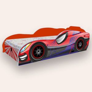 Pat pentru copii masina Spiderman Rosu cu saltea, 2-8 ani, 140x70 cm imagine