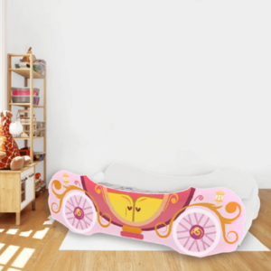 Pat pentru copii Trasura Cenusareasa Alb, 2-8 ani, 140x70 cm imagine