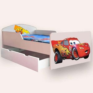 Pat pentru copii Fulger Mcqueen cu sertar si saltea, 2-12 ani, 160x80 cm imagine