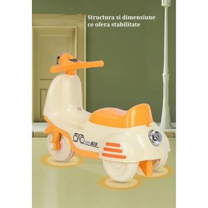 Motocicleta RideON fara pedale pentru copii Nichiduta BabyRide Orange cu far lumina LED, muzica, sezut ergonomic cu spatiu depozitare, sistem de siguranta antirasturnare imagine