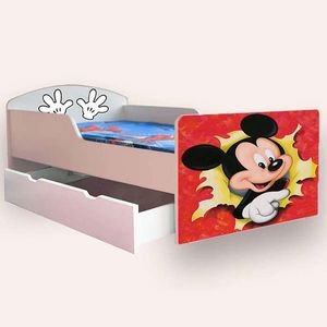 Pat pentru copii Mickey Mouse cu sertar, 2-8 ani, 140x70 cm imagine