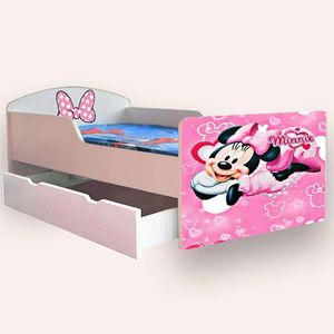 Pat pentru copii Minnie Mouse cu sertar si saltea, 2-8 ani, 140x70 cm imagine