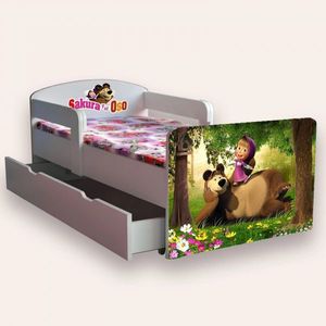 Pat pentru copii Masha si ursul cu manere si sertar, 2-12 ani, 160x80 cm imagine