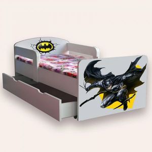 Pat pentru copii Batman, cu manere, sertar si saltea, 2-8 ani, 140x70 cm imagine