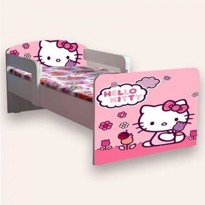 Pat pentru copii Hello Kitty cu manere si saltea, 2-8 ani, 140x70 cm imagine