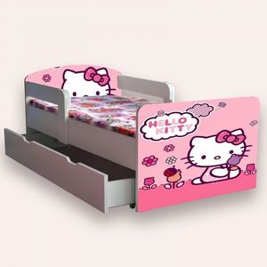 Pat pentru copii Hello Kitty cu manere si sertar, 2-8 ani, 140x70 cm imagine