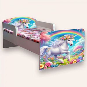 Pat pentru copii Unicorn varianta 2, cu manere si saltea, 2-12 ani, 160x80 cm imagine