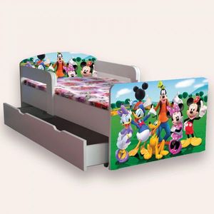 Pat pentru copii Clubul lui Mickey, cu manere, sertar si saltea, 2-8 ani, 140x70 cm imagine