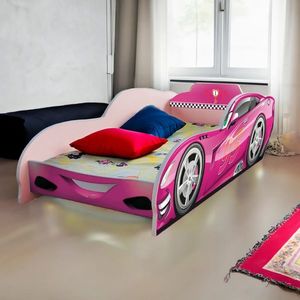 Pat pentru copii masina Turbo Speed 95 Roz cu saltea, 2-8 ani, 140x70 cm imagine