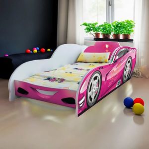 Pat pentru copii masina Turbo Speed 95 Alb cu saltea, 2-8 ani, 140x70 cm imagine