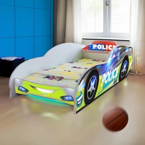 Pat pentru copii masina Police cu saltea, 2-8 ani, 140x70 cm imagine