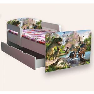 Pat pentru copii Jurassic Park cu manere, sertar si saltea, 2-12 ani, 160x80 cm imagine