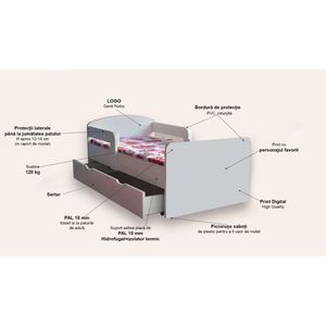 Pat pentru copii Spider Man varianta 2 cu manere, sertar si saltea, 2-12 ani, 160x80 cm imagine