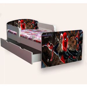 Pat pentru copii Spider Man varianta 2 cu manere, sertar si saltea, 2-8 ani, 140x70 cm imagine