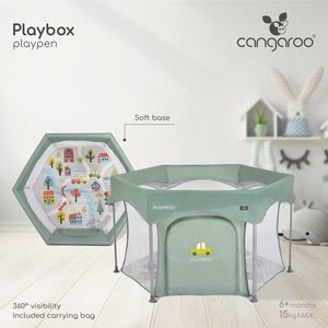 Tarc de joaca hexagonal pentru copii Cangaroo Playbox Pink, pliabil compact, baza termoizolanta, pereti cu plasa interioara 360 pentru vizibilitate si ventilatie, intrare cu fermoar, constructie usoara si stabila, 139x118x74.5 cm imagine