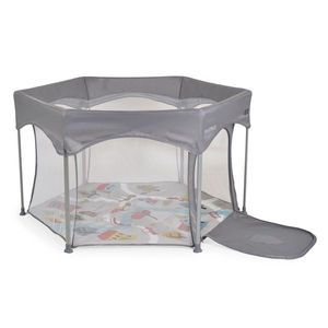 Tarc de joaca hexagonal pentru copii Cangaroo Playbox Grey, pliabil compact, baza termoizolanta, pereti cu plasa interioara 360 pentru vizibilitate si ventilatie, intrare cu fermoar, constructie usoara si stabila, 139x118x74.5 cm imagine