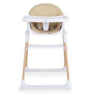 Scaun de masa pentru copii Cangaroo Almond Beige, husa din piele ecologica usor de curatat, structura metalica stabila, picioare antiderapante, pliere compacta, centura de siguranta si protectie antialunecare, suport picioare imagine