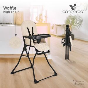 Scaun de masa pentru copii Cangaroo Waffle Beige, model pliabil compact cu unitatea scaunului, husa din piele ecologica , suport picioare reglabil, centura de siguranta, tava reglabila in 3 pozitii, greutate admisa 15 kg imagine