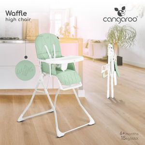 Scaun de masa pentru copii Cangaroo Waffle Green, model pliabil compact cu unitatea scaunului, husa din piele ecologica , suport picioare reglabil, centura de siguranta, tava reglabila in 3 pozitii, greutate admisa 15 kg imagine