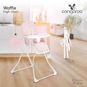 Scaun de masa pentru copii Cangaroo Waffle Pink, model pliabil compact cu unitatea scaunului, husa din piele ecologica , suport picioare reglabil, centura de siguranta, tava reglabila in 3 pozitii, greutate admisa 15 kg imagine