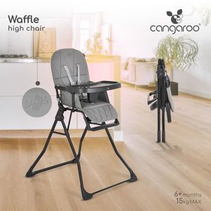 Scaun de masa pentru copii Cangaroo Waffle Grey, model pliabil compact cu unitatea scaunului, husa din piele ecologica , suport picioare reglabil, centura de siguranta, tava reglabila in 3 pozitii, greutate admisa 15 kg imagine