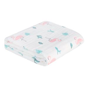 Patura multifunctionala din muselina pentru bebelusi Akuku Flamingo 110x105 cm, tesatura usoara din bumbac, utilizare caruciorpatutscaun auto, material respirabil imagine